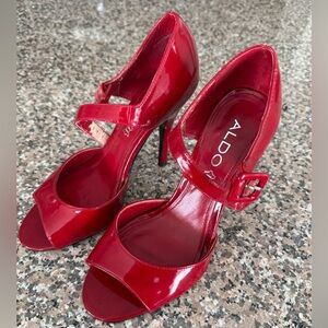 ALDO Red Patent Leather Peep-Toe Mary Jane Stiletto Heels – Size 36 (US 6.5)